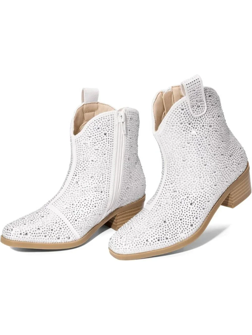Women's White Rhinestone Halloween Size Zipper Non-Slip Cowgirl Sparkle Boots